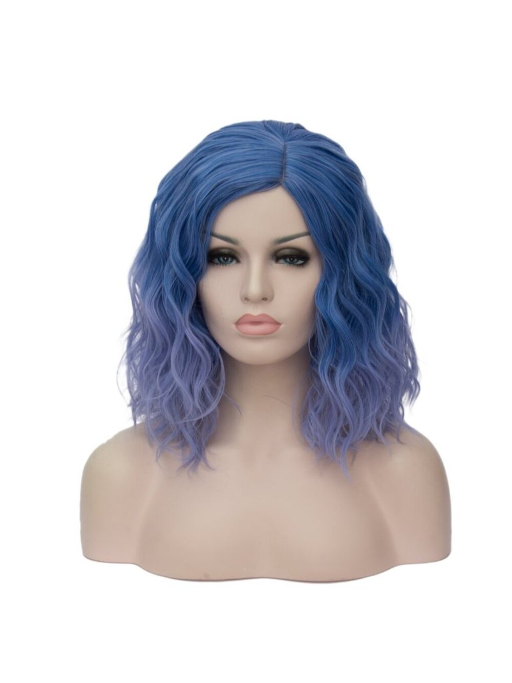 Women Blue Periwinkle Heat Resistant Wavy Curly Cosplay Halloween Bob Party Wig